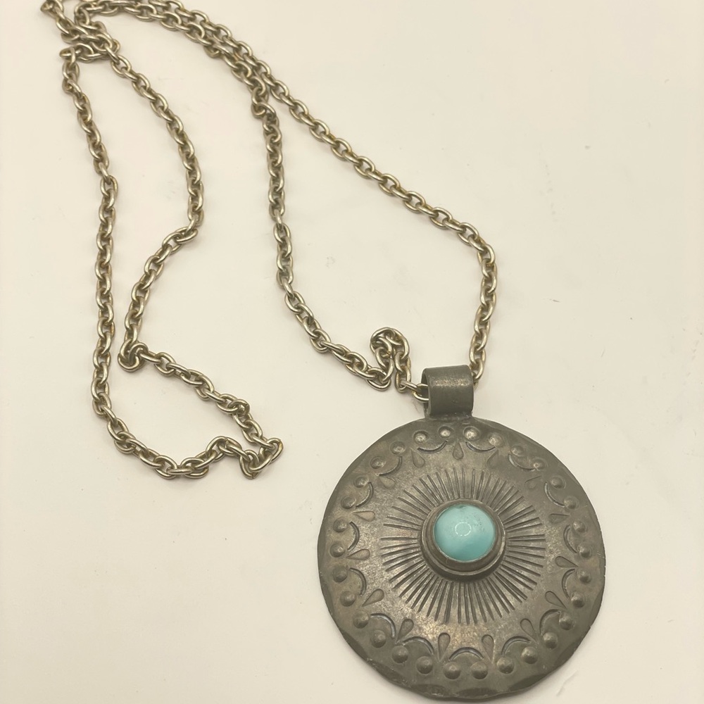VINTAGE MODERNIST SOUTHWEST SUN WEGE TENN SWEDEN PEWTER NECKLACE